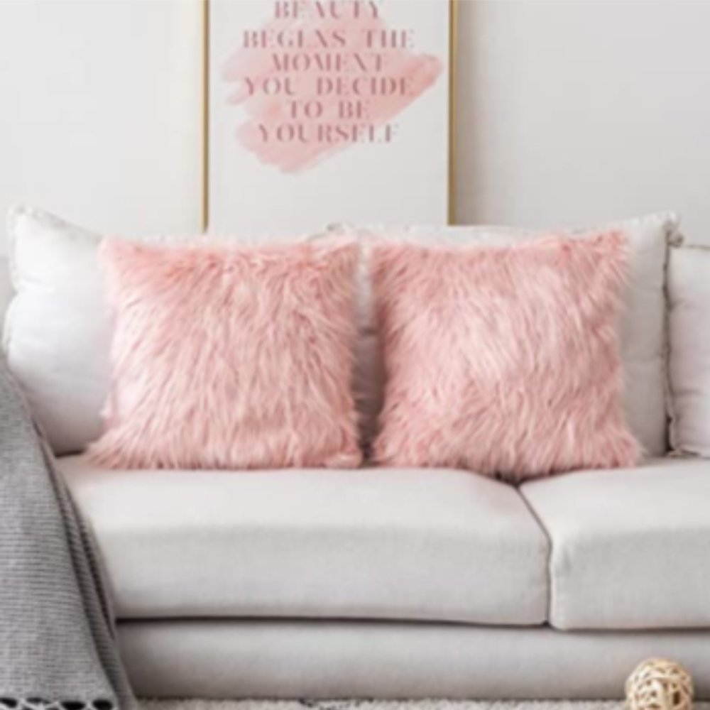 Pink Faux Mongolian Fur Pillow Sham Set